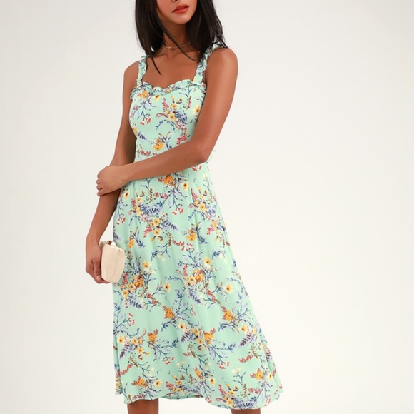 Lulus NWT Sunny Meadow Sage Floral Tie-Back Dress - Picture 1 of 8